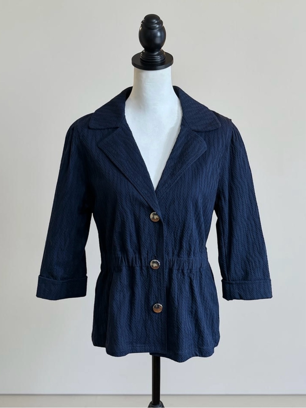 NWT Laura Ashley Navy Seersucker Cinched Waist Blazer M